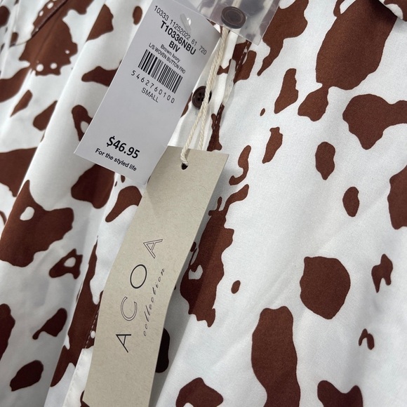 The Buckle Sz Small Acoa Collection Brown & Ivory Button Down Satin Shirt $47 - Picture 6 of 6